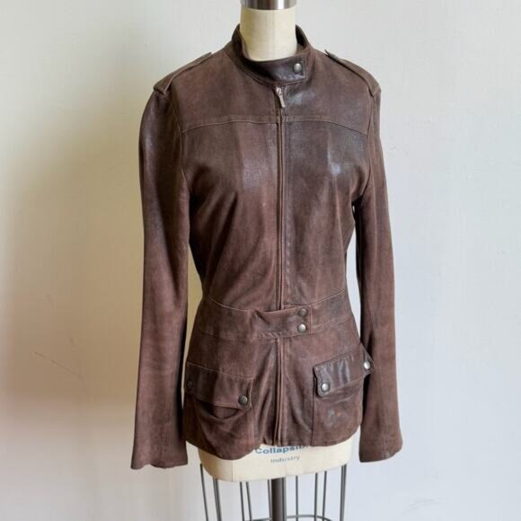 JOSEPH Brown Sueded Leather Biker Aviator Jacket - Picture 1 of 12